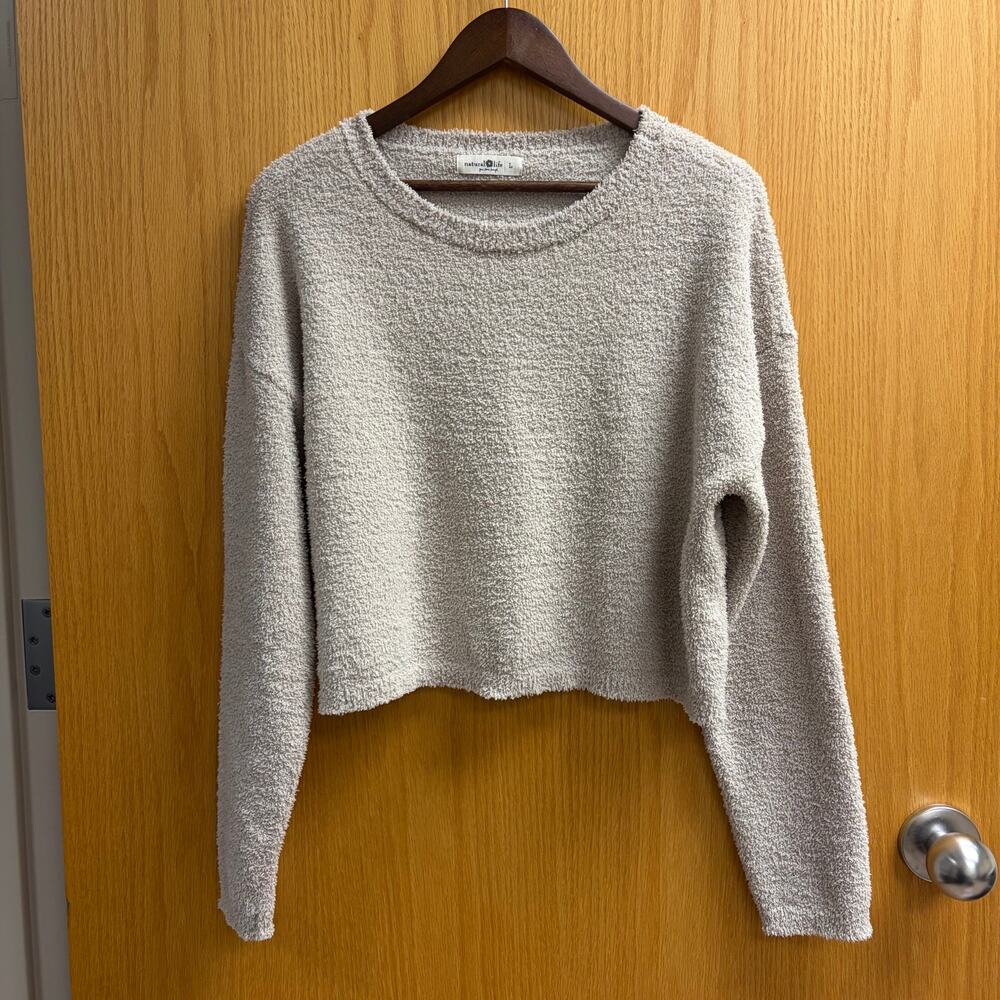 Natural Life Boxy Teddy Boucle Knit Pullover Cropped Sweater Boho Beachy
